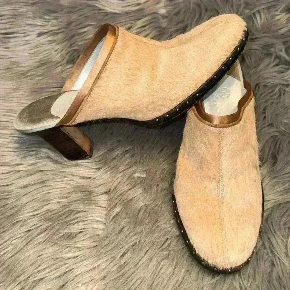 EUC Cole Haan Calf Pony Hair Heeled Mule Tan Brown Size 8.5